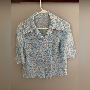 Vintage Floral Blue Women's Top Medium